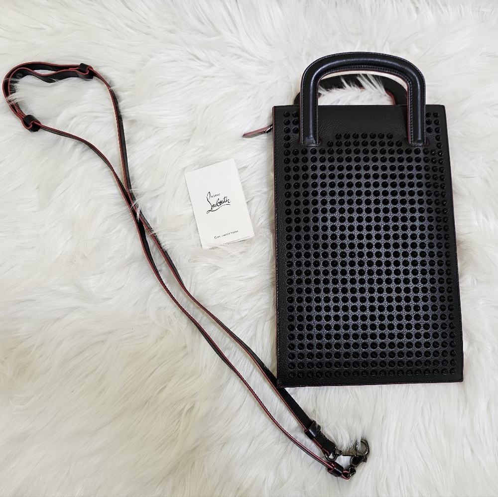 Christian Louboutin Handbag Trick Track Small Spike Studs Black Clutch 3way Bag